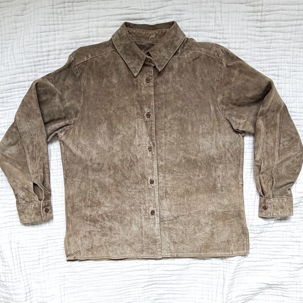 Vintage 90s Suede Leather Jacket Larry Levine Brown Quiet Luxury Shacket